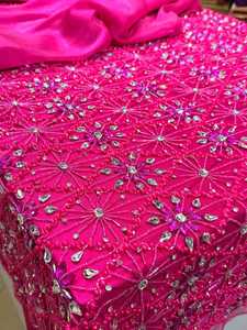 Tissu brodé haut de gamme avec perles et strass pour robes, dentelle textile de luxe faite à la main pour robes de mariée - Product Image 3