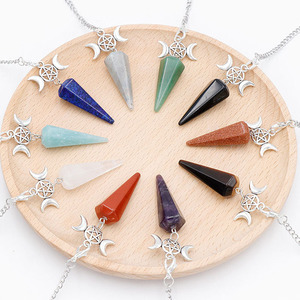 Pendule de méditation <span class=keywords><strong>hypnotique</strong></span> pendentif pyramide hexagonale charme de lune étoile de cristal de pierre naturelle pendule de guérison en pierre de lune - Product Image 1