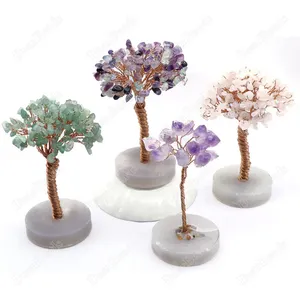 fengshui healing ornament decoration gift money tree crystal tree of life, natural gemstone stone amethyst rose quartz life tree