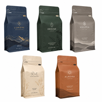 Sachet d'emballage de café à fond plat 250g avec logo personnalisé, finition mate, doublure en aluminium 8.8oz, pour grains entiers, avec valve et fermeture éclair