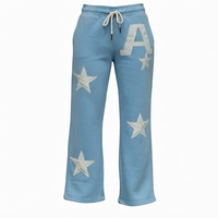 Pantalon de jogging pour homme avec logo personnalisé, patch étoile brodé bleu clair, coton, cordon de serrage, pantalon décontracté pour streetwear