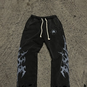 Pantalon de jogging évasé personnalisé en strass, style streetwear vintage, sérigraphié, taille élastique, délavé à l'acide, effet soleil éclairé - Product Image 3