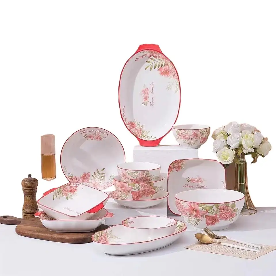 12 pezzi 16 pezzi 24 pezzi 36 pezzi piatti in porcellana con fiori di lusso moderni piatti in ceramica Set di piatti per piatti Set di stoviglie