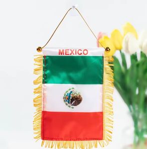 Fábrica al por mayor personalizado 10*15 cm doble cara impresa satén tela Mini <span class=keywords><strong>coche</strong></span> colgante bandera con borlas - Product Image 3