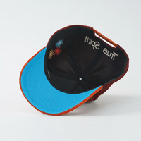 Casquette de baseball personnalisée en velours côtelé à 5 panneaux, blocs de couleur, broderie 3D Good Vibes, motif floral latéral, pour hommes, style Hip Hop Streetwear, usine OEM