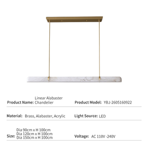 Lámpara de Araña Lineal de Lujo Minimalista de Diseño, de Alabastro Natural y Latón, para Comedor, Suministro al por Mayor de Alta Gama - Product Image 2