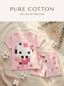 Bulala Set di <span class=keywords><strong>abbigliamento</strong></span> <span class=keywords><strong>estivo</strong></span> per bambina con motivo cartoon, 2 pezzi, pantaloncini a maniche corte in cotone traspirante in stile europeo e americano - Product Image 4
