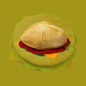 PARTYMENT Casquette en peluche amusante et originale, motif Frites et Hamburger jaunes, pour déguisement, fête, cosplay et événements extérieurs - Product Image 4