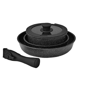 5-Piece granito preto antiaderente panelas de alumínio conjunto empilhável BPA-Free tampa removível <span class=keywords><strong>Handle</strong></span> indução Eco-Friendly Metal - Product Image 2