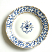 Assiette de service vintage en porcelaine fine, motif floral bleu et blanc, vaisselle élégante pour la maison, les mariages et les fêtes, support OEM ODM