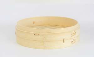 Umwelt freundliches benutzer definiertes Logo Gesundes Kochen Knödel Dim Sum Bambus dampfer mit 2 Tier Korb und Deckel - Product Image 4