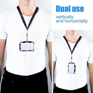 E-commerce dual-use <b>ID</b> card <b>holder</b> with two card slots, black plastic, for employee badges, factory badges, school badges, and - Product Image 2