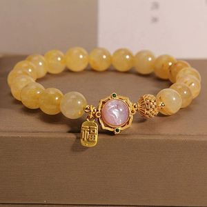 Pulsera de cuentas de cristal de ojo de tigre con dije de calabaza chapado en plata/oro y piedras curativas para mujer - Product Image 1