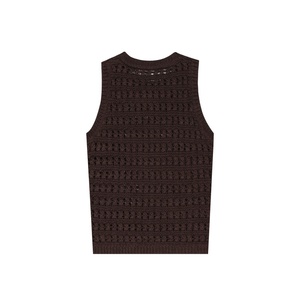 Fabricant de tricots personnalisé <span class=keywords><strong>marron</strong></span> col rond <span class=keywords><strong>sans</strong></span> manches coton acrylique femmes <span class=keywords><strong>pull</strong></span> en tricot crochet - Product Image 2
