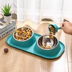 Bol pour animaux de compagnie Youcheng en acier inoxydable, double bol, base en plastique, support inclinable pour le cou, pour chiens et chats, bol à eau facile à nettoyer - Product Image 4
