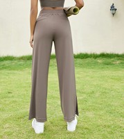 Jeunes femmes minceur lâche cordon Yoga jambe droite pantalon avec poche femmes fendu sport Yoga pantalon mince Fitness pantalon