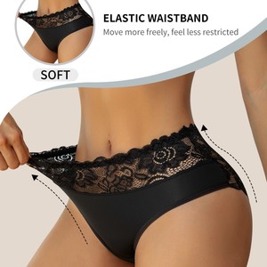 Culottes pour femmes en dentelle sexy, respirantes, amincissantes, <span class=keywords><strong>à</strong></span> séchage rapide, en polyester et élasthanne, taille mi-haute, brodées, S-2XL - Product Image 3