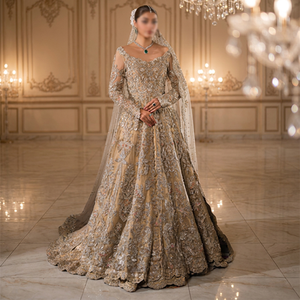 Modern Bridal Heavy Floor-Length A-Line Lehenga Dress with Crystal Flowers for Plus Size Pakistani <b>Bride</b> Wedding - Product Image 3