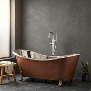 Baignoire ovale autoportante de luxe en cuivre avec finition cuivre antique et intérieur nickelé - Artisanat indien - Product Image 3