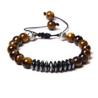 Bracelet ajustable en pierre naturelle hématite et œil de tigre de 4 mm avec cordon noir, prix de gros pour hommes, femmes, cadeau, fête