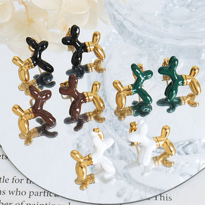 Luxury 14k 18k Gold Plated 316L Stainless Steel <b>Titanium</b> Fashion Jewelry <b>Stud</b> Dogs Earrings for Women - Product Image 1