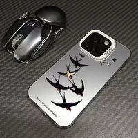 Coque de téléphone portable IMD transparente avec motifs d'animaux et d'oiseaux colorés en argent pour iPhone 16 Plus 15 17 Pro Max