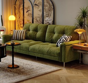 Cao cấp màu xanh lá cây Chenille vải ba chỗ ngồi sofa đặt nhà mới đồ nội thất phòng khách với miếng bọt biển điền thẳng cao trở lại - Product Image 3