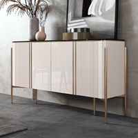 Buffet à panneaux moderne de luxe et léger à l'italienne pour salon Armoire à thé laquée Rangement d'entrée Dessus en bois et marbre