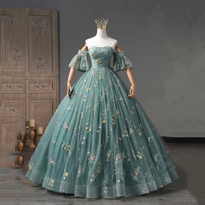 Evening Gown Strapless Floral Print Green Empire Waistline For Annual Meeting Hostess Events - Product Image 3
