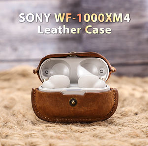 Funda Protectora de Cuero Genuino Crazy Horse con Cordón para Auriculares Inalámbricos Bluetooth Sony <span class=keywords><strong>WF</strong></span> <span class=keywords><strong>1000XM4</strong></span> - Product Image 1