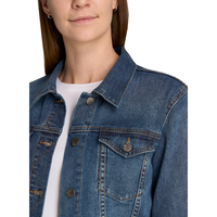 Pas cher Grand Classique Vintage Marque Personnalisée Sans Logo Vierge 100% Coton Dame Denim Bleu Foncé Femmes Jeans Veste