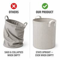 Panier à linge cylindrique gris rayé Dia44*H49cm, panier à linge pliable en tissu avec deux poignées, se tient debout lorsqu'il est vide OEM