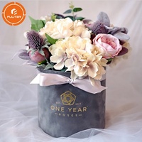 Échantillon disponible, arrangements floraux de luxe en velours rose rond personnalisés, emballage cadeau pour maman, boîte à fleurs
