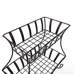 Two Tiered Fruit Basket Black Wrought Iron Rectangle <b>Standing</b> Type Durable Food Container For Living Room Modern Minimalist - Product Image 4