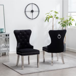 Ensemble de 2 chaises de salle à manger noires contemporaines DB Montura en velours capitonné avec garniture à tête de clou - Product Image 3