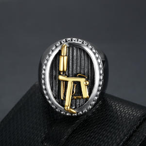 Machine à tatouer rétro, <span class=keywords><strong>bagues</strong></span> de mode en bijoux fins bicolores pour hommes et femmes - Product Image 4