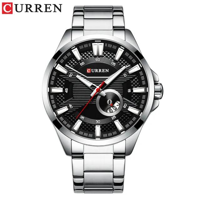 Watches Men's Top Brand CURREN Fashion Causal Quartz Wristwatch Stainless Steel Band Clock Male Watch Silver Black
