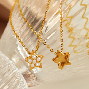 Collier pendentif en acier inoxydable avec incrustation de perles, forme croix, étoile, cœur, pour bijoux de mode de fête - Product Image 2
