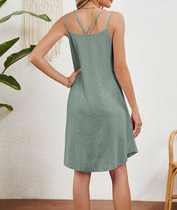 Comercio exterior Mujeres Europa y los Estados Unidos Nuevo verano Color sólido Cuello redondo deslizamiento <span class=keywords><strong>Vestido</strong></span> suelto sin mangas - Product Image 6