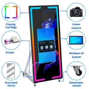 Cabine de vidro para selfie, vídeo interativo mágico portátil de 45/65 polegadas, tela sensível ao toque com câmera e impressora