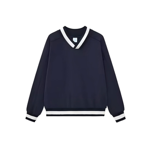 Pull ample à col en V pour homme, style British Academy, 380G, pur coton, automne, design contrasté, style Old Money - Product Image 6