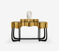 Bocadolobo Coiffeuse de maquillage dorée haut de gamme Table de vanité en or de luxe avec miroir Table de vanité en forme de vague unique pour chambre à coucher