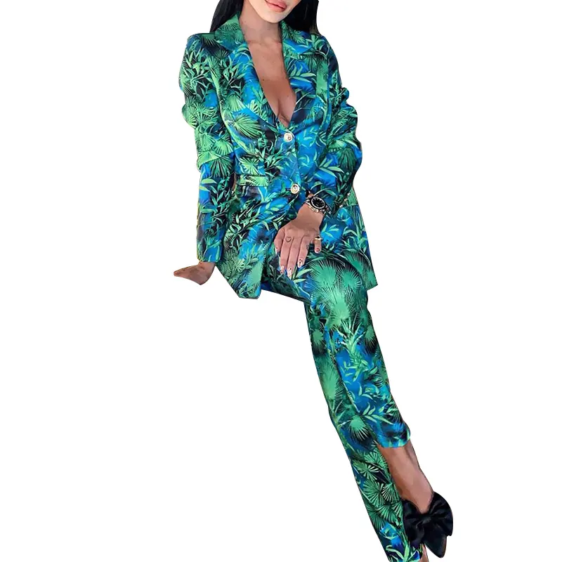 autumn spring print elegant ladies blazer female suits pant jacket casual fashion suit women two piece suit sets female