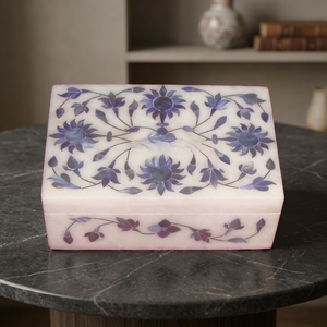 Boîte à bijoux en marbre Stonecrafts International, haute durabilité, vert MOP0175, motif floral, design rectangulaire moderne pour femmes - Product Image 1