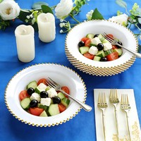 Bols jetables en PS blanc avec bordure perlée dorée 13,9 cm 18,1 cm pour fêtes, hôtellerie, traiteur, mariages, banquets, restaurants