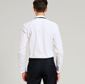 <span class=keywords><strong>Chemise</strong></span> de smoking pour homme à col à revers dissimulé, <span class=keywords><strong>blanche</strong></span>, à plis froncés sur le devant, uniforme avec nœud papillon - Product Image 6