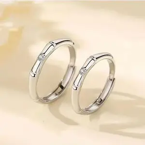 Anillo De Acero Inoxidable Platinum Plated Bamboo Design Couple Ring Zircon and diamond Wedding Band for Couple