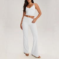 Nouvel ensemble de vêtements de yoga solides, anti-transpiration, avec haut plissé à bretelles et pantalon large d'entraînement 2 pièces en Spandex/Nylon pour femme