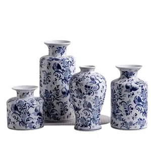 Оптовая продажа, Новая китайская сине-белая фарфоровая ваза для цветов в виде бабочек для украшения дома, 3 шт., один набор