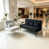 Sillón Individual de Hierro Forjado con Tejido Hueco, Cojín Lavable y Extraíble, Estilo Moderno de Mediados de Siglo, para Apartamento, Gimnasio, Villa, Ventanal, Descanso